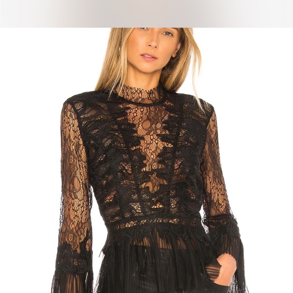 Bardot Black Sheer Lace High-Neck Blouse